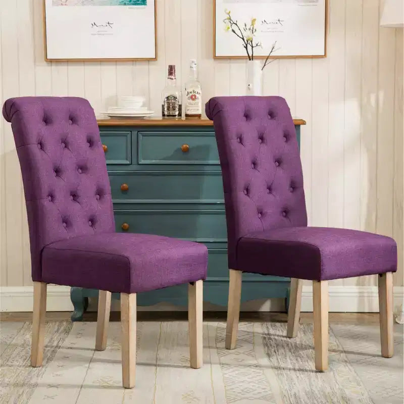 Sedia da pranzo Parsons trapuntata in legno massello, viola (confezione da 2)