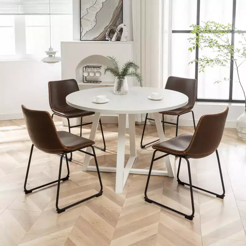 Tavolo da Pranzo Rotondo con 4 Eleganti Sedie, Set da 5 Pezzi