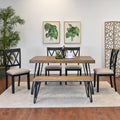 Roundhill Furniture Arroyo Dining Set, Hairpin Dining Table with 4 Cross-back Chairs and Bench, Rich Black, 6-Piece