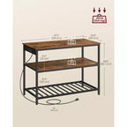 Isola da Cucina con 3 Ripiani, Scaffale da Cucina Largo 120 cm con Presa Elettrica, Ampio Piano di Lavoro, Struttura Stabile in Acciaio