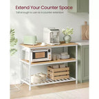 Isola da Cucina con 3 Ripiani, Scaffale da Cucina Largo 120 cm con Presa Elettrica, Ampio Piano di Lavoro, Struttura Stabile in Acciaio