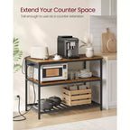 Isola da Cucina con 3 Ripiani, Scaffale da Cucina Largo 120 cm con Presa Elettrica, Ampio Piano di Lavoro, Struttura Stabile in Acciaio