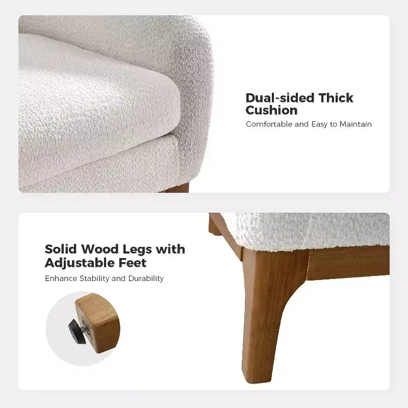 Poltrona Bouclé con Gambe in Legno Massello