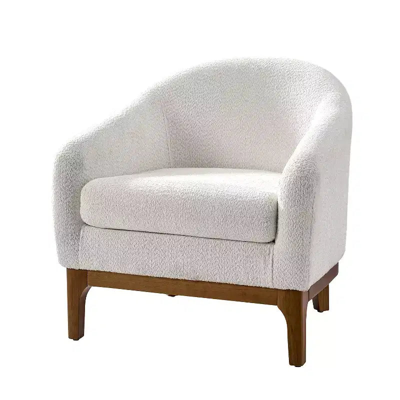 Poltrona Bouclé con Gambe in Legno Massello