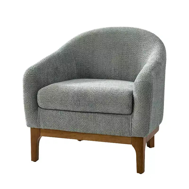 Poltrona Bouclé con Gambe in Legno Massello