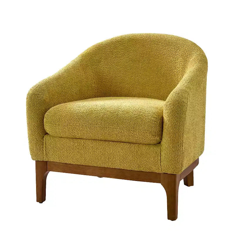 Poltrona Bouclé con Gambe in Legno Massello