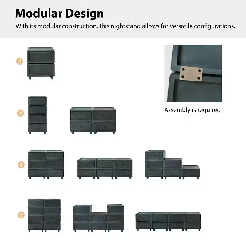 Comodino a 2 cassetti dal design modulare