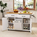 Carrello da Cucina con Isola, Carrello da Cucina con Cestino Basculante, Tavolo con Isola Bianco/Nero