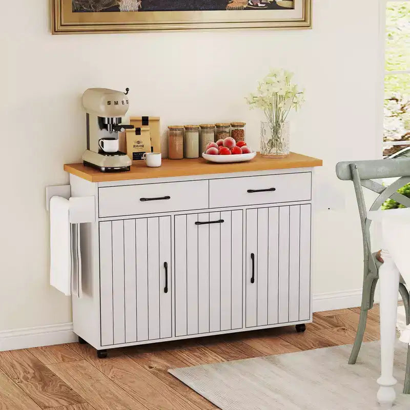 Carrello da Cucina con Isola, Carrello da Cucina con Cestino Basculante, Tavolo con Isola Bianco/Nero