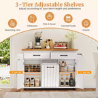 Carrello da Cucina con Isola, Carrello da Cucina con Cestino Basculante, Tavolo con Isola Bianco/Nero