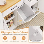 Carrello da Cucina con Isola, Carrello da Cucina con Cestino Basculante, Tavolo con Isola Bianco/Nero