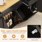 Carrello da Cucina con Isola, Carrello da Cucina con Cestino Basculante, Tavolo con Isola Bianco/Nero