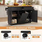 Carrello da Cucina con Isola, Carrello da Cucina con Cestino Basculante, Tavolo con Isola Bianco/Nero