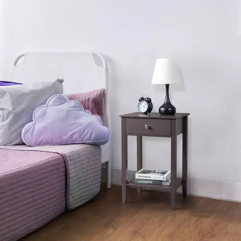 Comodino 1 cassetto in MDF marrone, larghezza 46 cm