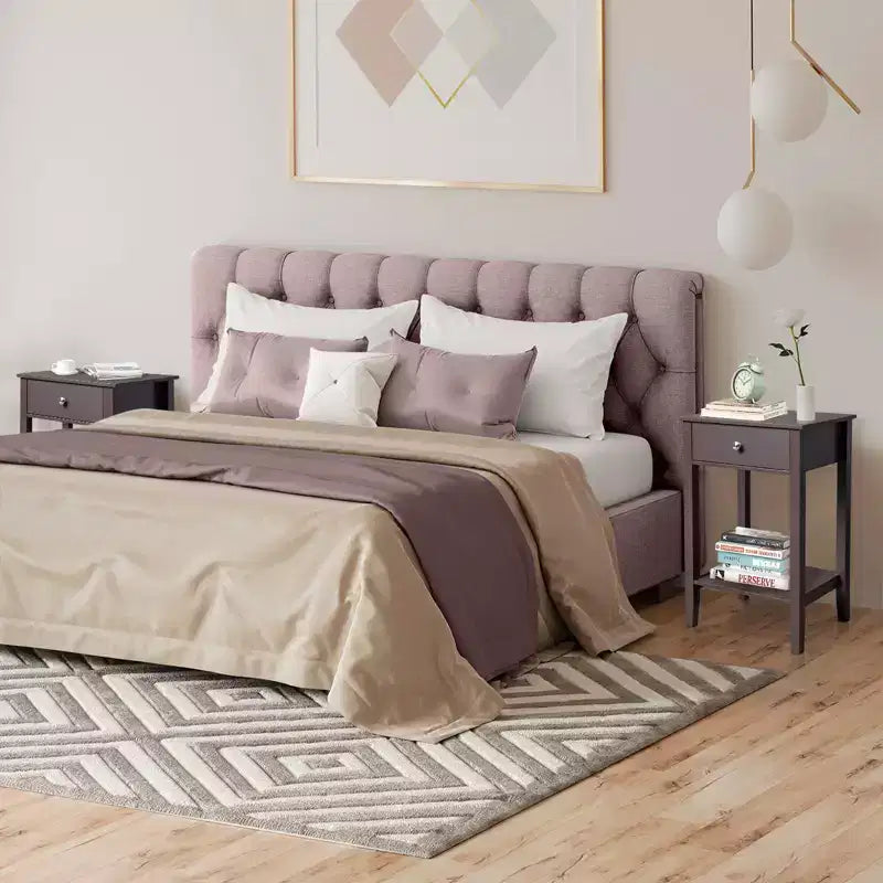 Comodino 1 cassetto in MDF marrone, larghezza 46 cm