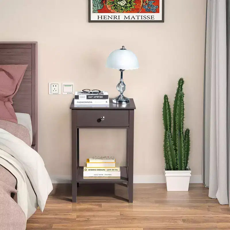 Comodino 1 cassetto in MDF marrone, larghezza 46 cm