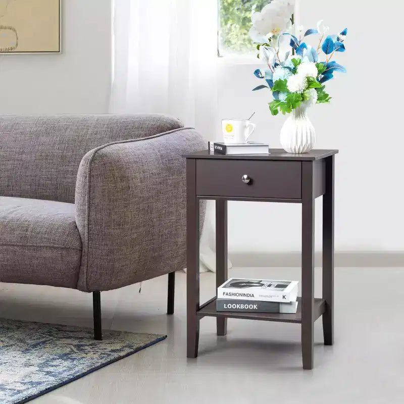 Comodino 1 cassetto in MDF marrone, larghezza 46 cm