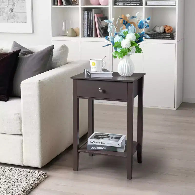 Comodino 1 cassetto in MDF marrone, larghezza 46 cm