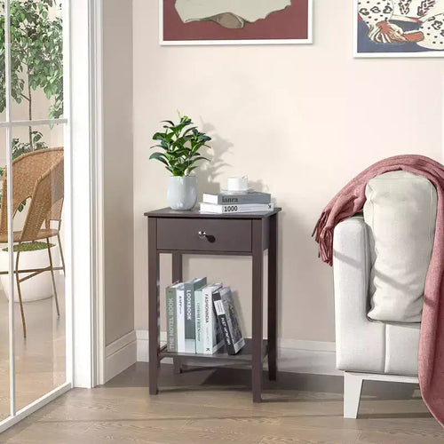 Comodino 1 cassetto in MDF marrone, larghezza 46 cm