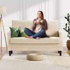 Divanetto a 2 posti in velluto a coste beige da 50" con struttura in legno massello per soggiorno, piccolo divanetto comodo con cuscino a molla profondo, montaggio senza attrezzi