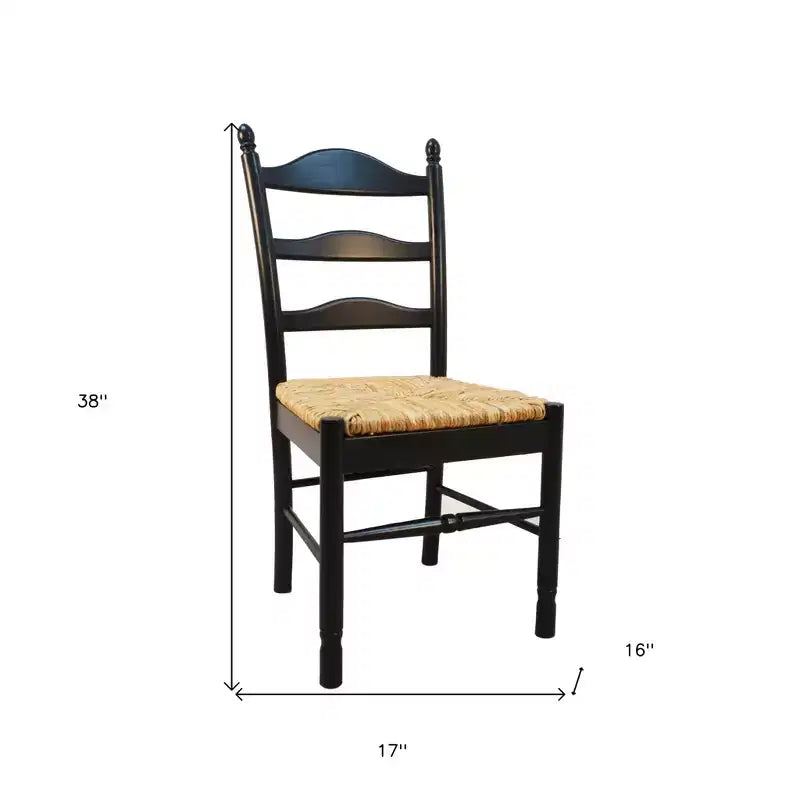 Sedia da pranzo in legno nero e paglia con schienale a scala