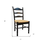 Sedia da pranzo in legno nero e paglia con schienale a scala