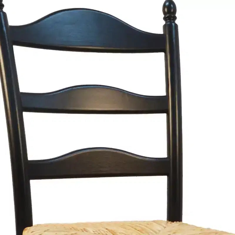 Sedia da pranzo in legno nero e paglia con schienale a scala