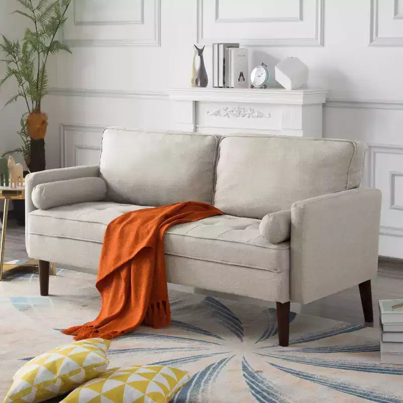Divanetto moderno da 65" con cuscini dello schienale rimovibili e 2 cuscini a rullo, divano con gambe in legno massiccio