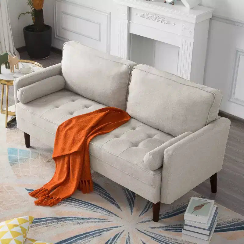 Divanetto moderno da 65" con cuscini dello schienale rimovibili e 2 cuscini a rullo, divano con gambe in legno massiccio