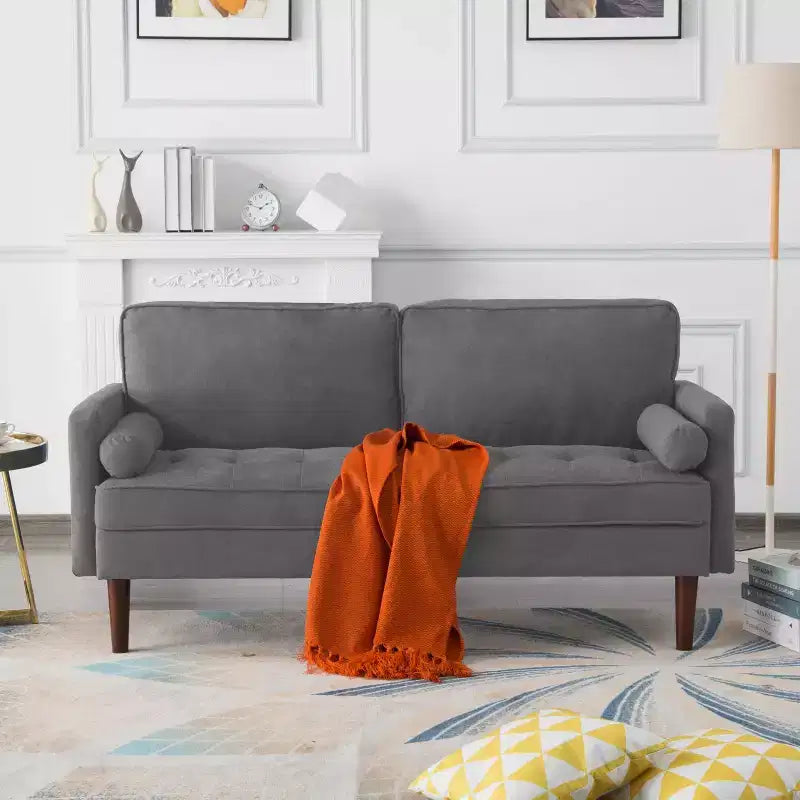 Divanetto moderno da 65" con cuscini dello schienale rimovibili e 2 cuscini a rullo, divano con gambe in legno massiccio