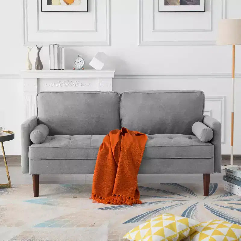 Divanetto moderno da 65" con cuscini dello schienale rimovibili e 2 cuscini a rullo, divano con gambe in legno massiccio