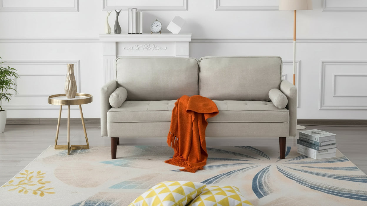 Divanetto moderno da 65" con cuscini dello schienale rimovibili e 2 cuscini a rullo, divano con gambe in legno massiccio