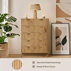Cassettiera scanalata a 5 cassetti, cassettiera moderna alta 47 pollici, design a profilo curvo, organizer per cassetti in legno