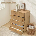 Cassettiera scanalata a 5 cassetti, cassettiera moderna alta 47 pollici, design a profilo curvo, organizer per cassetti in legno