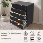 Cassettiera scanalata a 5 cassetti, cassettiera moderna alta 47 pollici, design a profilo curvo, organizer per cassetti in legno