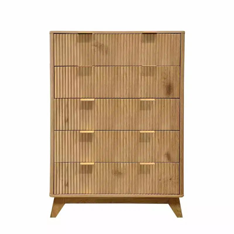 Cassettiera scanalata a 5 cassetti, cassettiera moderna alta 47 pollici, design a profilo curvo, organizer per cassetti in legno