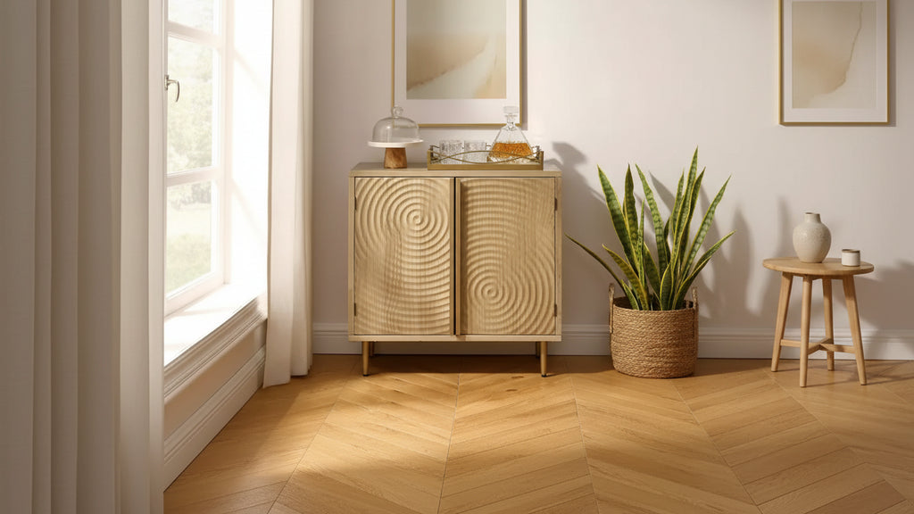 Madia in legno con ante decorate a trama