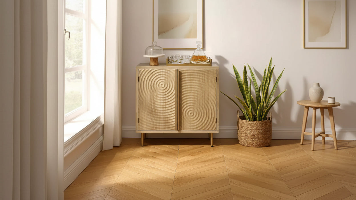Madia in legno con ante decorate a trama