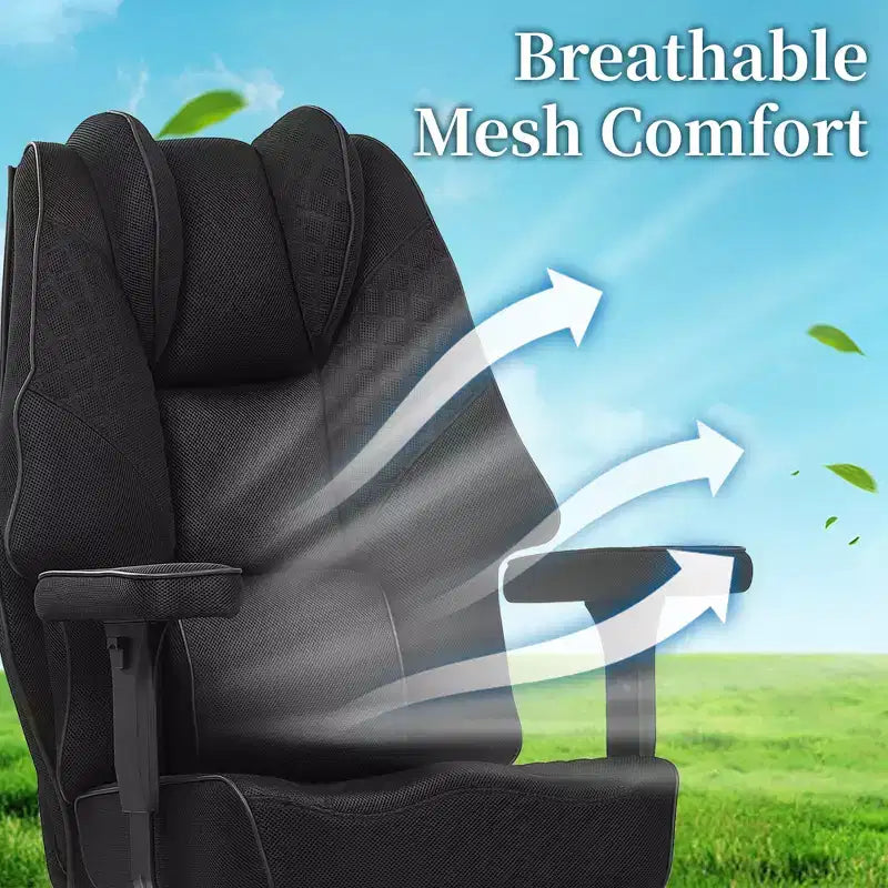 Sedia da ufficio ergonomica con poggiapiedi e braccioli, sedia regolabile in altezza con supporto lombare e collo, nera