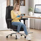 Sedia da ufficio ergonomica con poggiapiedi e braccioli, sedia regolabile in altezza con supporto lombare e collo, nera