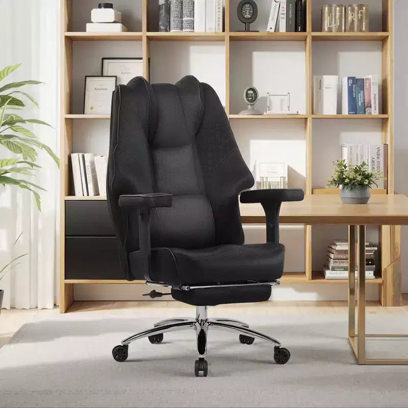 Sedia da ufficio ergonomica con poggiapiedi e braccioli, sedia regolabile in altezza con supporto lombare e collo, nera