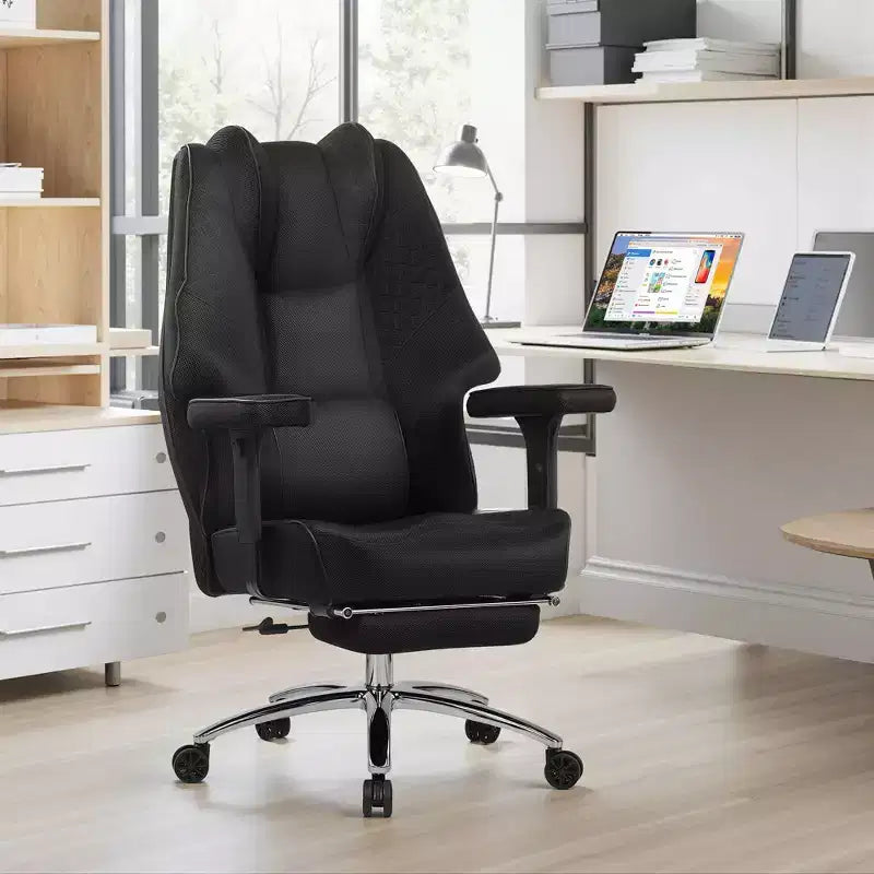 Sedia da ufficio ergonomica con poggiapiedi e braccioli, sedia regolabile in altezza con supporto lombare e collo, nera
