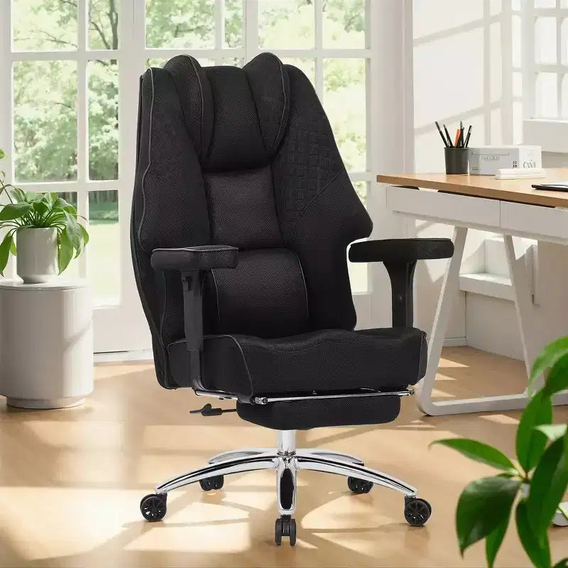 Sedia da ufficio ergonomica con poggiapiedi e braccioli, sedia regolabile in altezza con supporto lombare e collo, nera