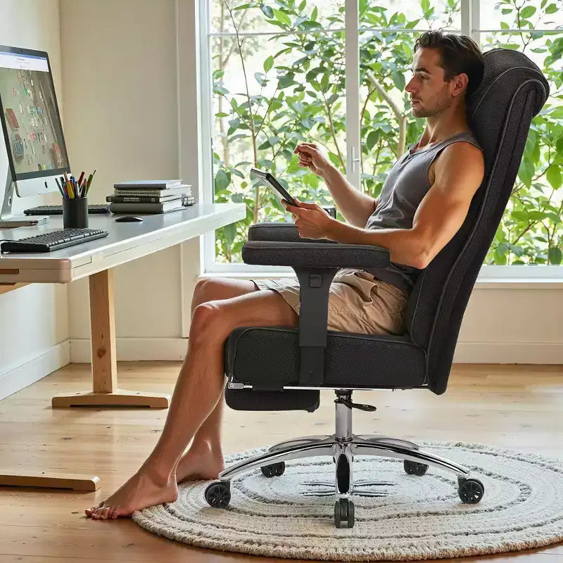 Sedia da ufficio ergonomica con poggiapiedi e braccioli, sedia regolabile in altezza con supporto lombare e collo, nera