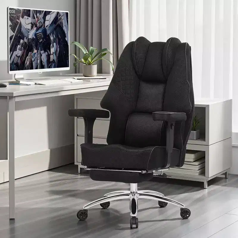 Sedia da ufficio ergonomica con poggiapiedi e braccioli, sedia regolabile in altezza con supporto lombare e collo, nera