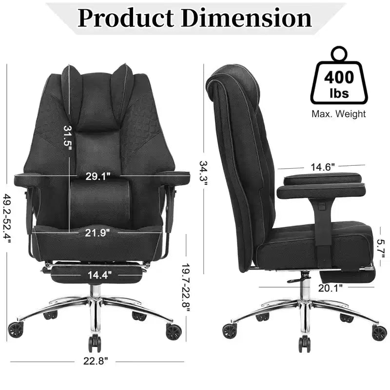 Sedia da ufficio ergonomica con poggiapiedi e braccioli, sedia regolabile in altezza con supporto lombare e collo, nera