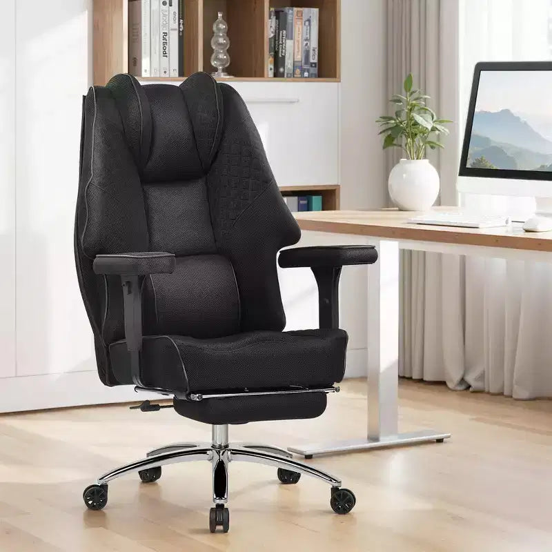 Sedia da ufficio ergonomica con poggiapiedi e braccioli, sedia regolabile in altezza con supporto lombare e collo, nera