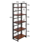 Libreria Pieghevole, Scaffale Pieghevole a 5 Ripiani, Organizer Industriale in Metallo Autoportante per Soggiorno o Camera da Letto, Marrone