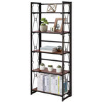 Libreria Pieghevole, Scaffale Pieghevole a 5 Ripiani, Organizer Industriale in Metallo Autoportante per Soggiorno o Camera da Letto, Marrone