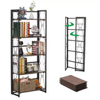 Libreria Pieghevole, Scaffale Pieghevole a 5 Ripiani, Organizer Industriale in Metallo Autoportante per Soggiorno o Camera da Letto, Marrone